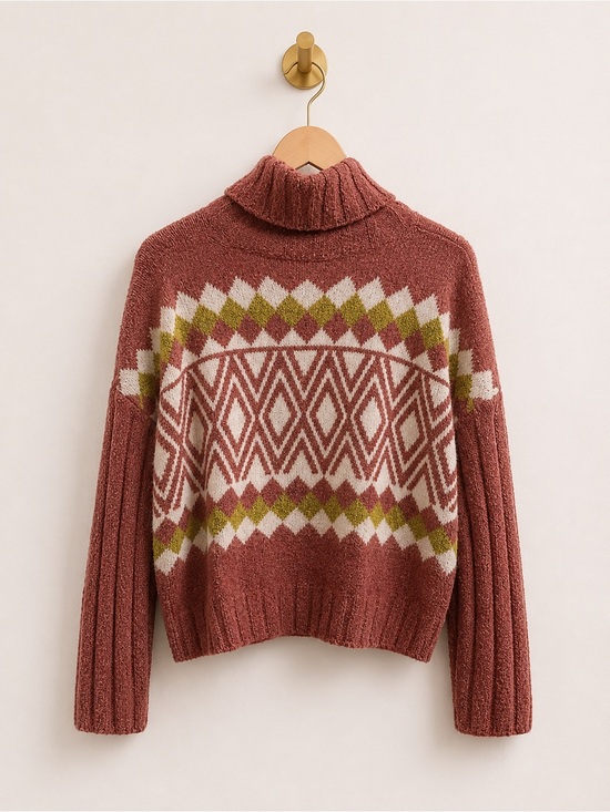 SO Sweaters - SO Fair Isle Turtleneck Sweater | Size Small | Dusty Rose